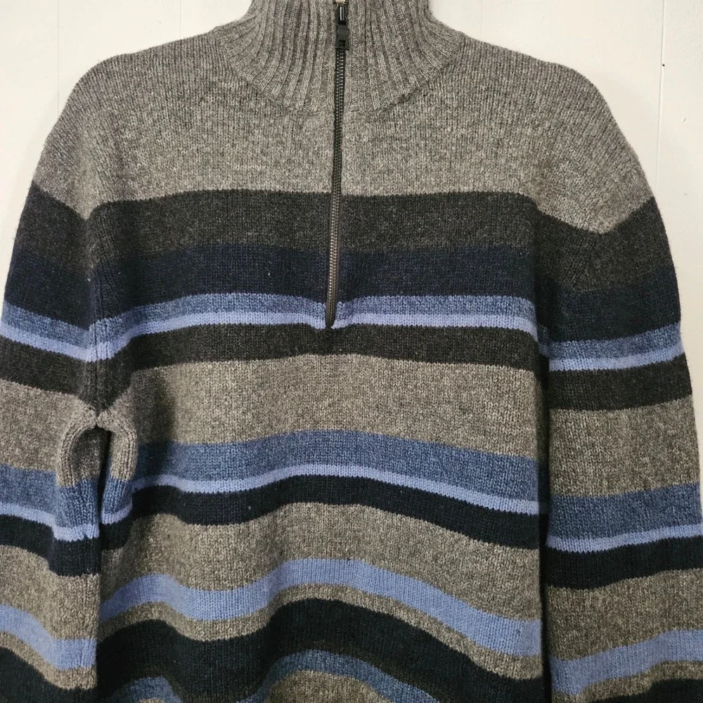 Banana Republic Wool Sweater Mens L Striped Mock Neck Preppy Grandpacore